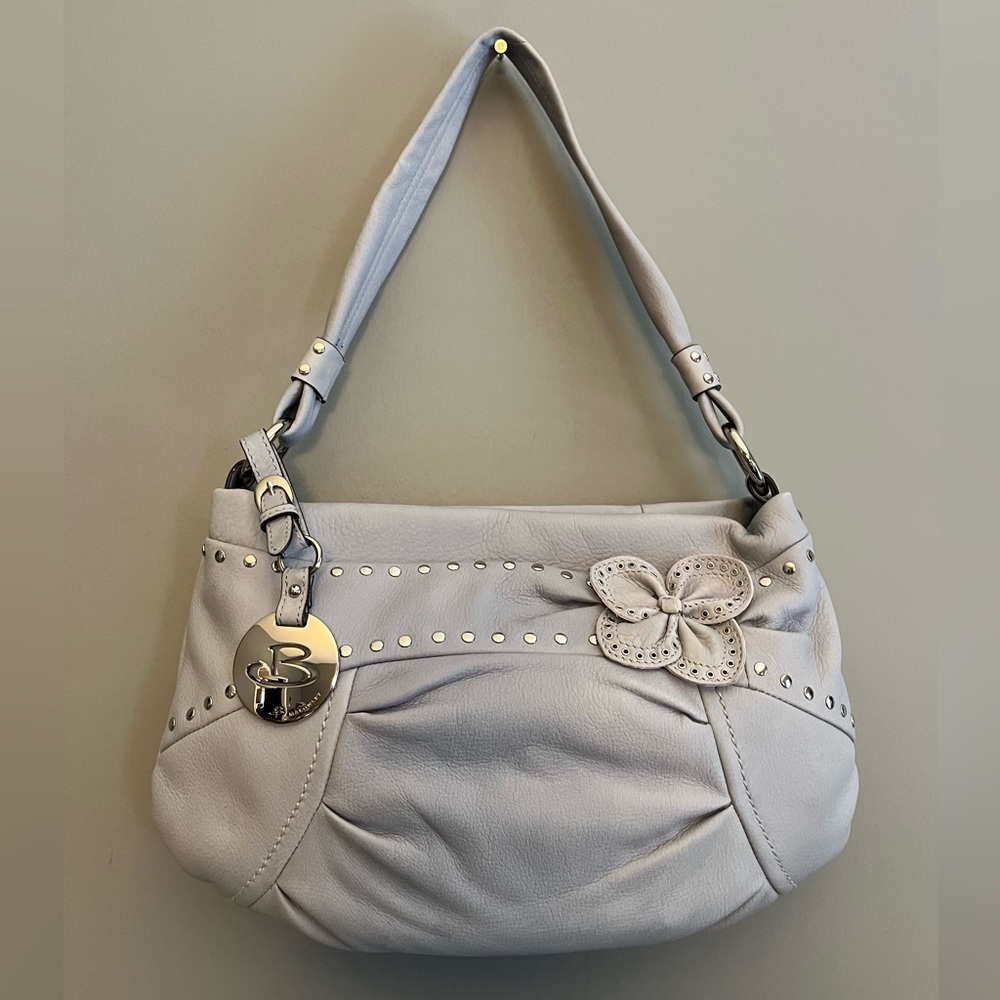 B. Makowsky Elegant Light Blue/Gray Leather Shoulder/Handbag